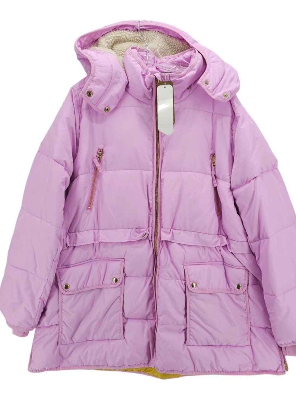 NWT J CREW Women's Chateau Puffer Jacket PRIMALOFT Hooded Lilac Size 2X
